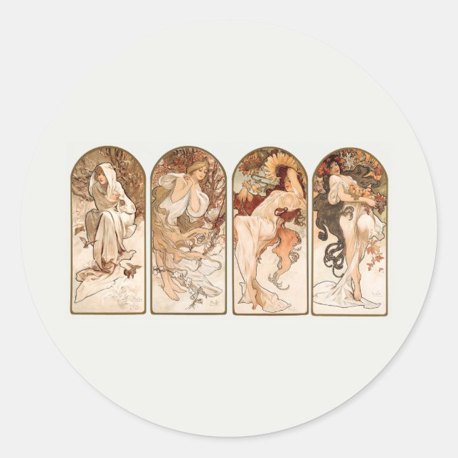 UMSCHLAG AUFKLEBER STICKER : MUCHA : DIE SAISONEN (Vorderseite)