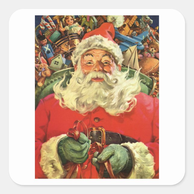 UMSCHLAG AUFKLEBER: WEINKRISTMAS : Weihnachtsmann Quadratischer Aufkleber (Vorderseite)