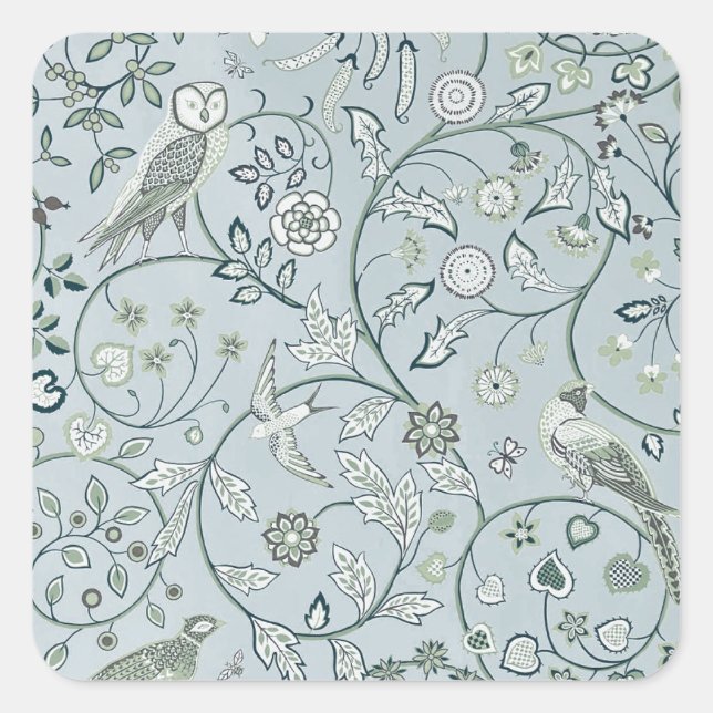 UMSCHLAG AUFKLEBER: WILLIAM MORRIS : OWL & PHEASAN QUADRATISCHER AUFKLEBER (Vorderseite)