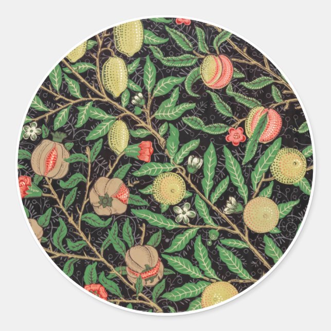 UMSCHLAG AUFKLEBER: WILLIAM MORRIS : POMEGRANATE RUNDER AUFKLEBER (Vorderseite)