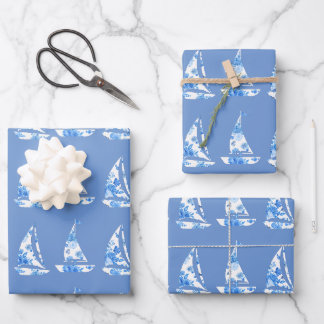 Umschlagblätter für blaue und weiße Segelboote Geschenkpapier Set
