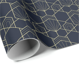 Umschlagpapier - Art Deco Gold und Dunkelblau Geschenkpapier