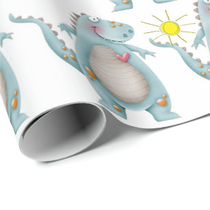 Umschlagpapier - blaues Dino-Design 2 Geschenkpapier