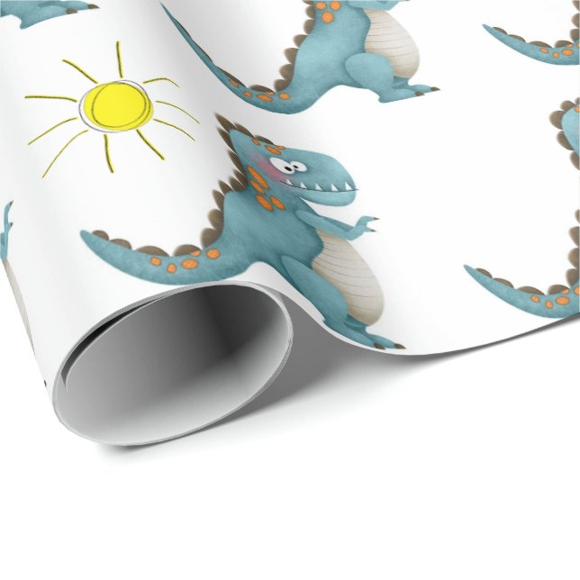 Umschlagpapier - Blue Dino Geschenkpapier (Rolleneckpunkt)