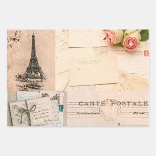 Umschlagpapier Flachblatt Set 3 Vintag Französisch Geschenkpapier Set