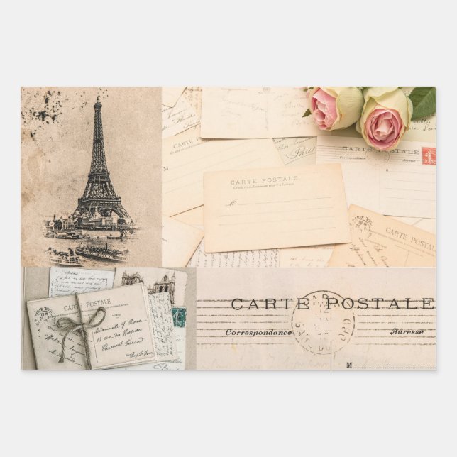 Umschlagpapier Flachblatt Set 3 Vintag Französisch Geschenkpapier Set (Vorderseite 3)
