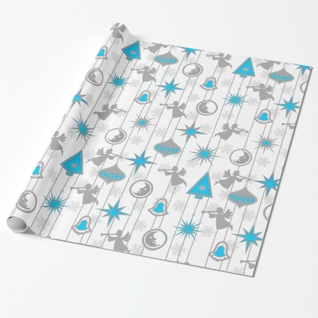 Umschlagpapier für blaue und silberne Weihnachtssc Geschenkpapier (Ungerollt)