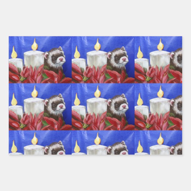 Umschlagpapier für Frettchen und Weihnachtskerzen Geschenkpapier Set (Vorderseite 3)