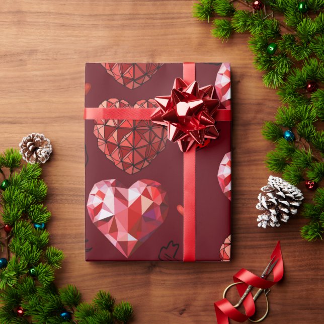 Umschlagpapier für geometrische rote Herzen Geschenkpapier (Feiertagsgeschenk)