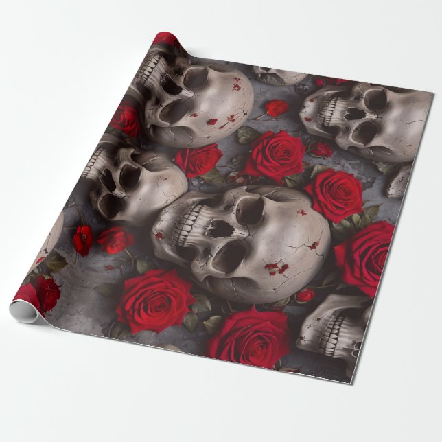 Umschlagpapier für Schädel und Rote Rosen Geschenkpapier (Ungerollt)