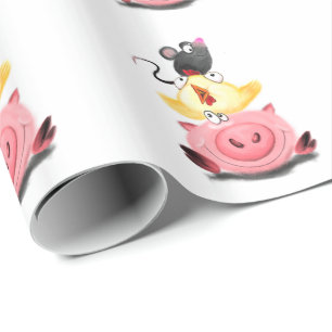 Umschlagpapier für Schweine- und Maus-Freunde Geschenkpapier