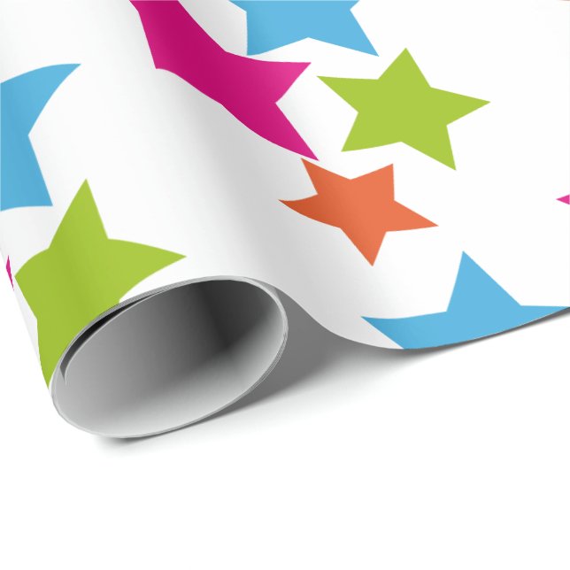 Umschlagpapier - Mehrfarbige Stars Geschenkpapier (Rolleneckpunkt)