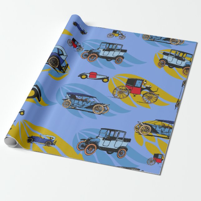 Umschlagpapier mit antiken Autos (GRAND VATER) Geschenkpapier (Ungerollt)