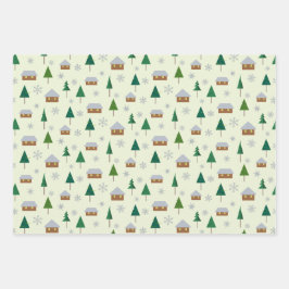 Umschlagpapier mit Tannenbäumen und Häusern Geschenkpapier Set