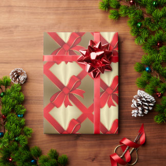 Umschlagpapier - Red Bow & Ribbon auf Gold Geschenkpapier