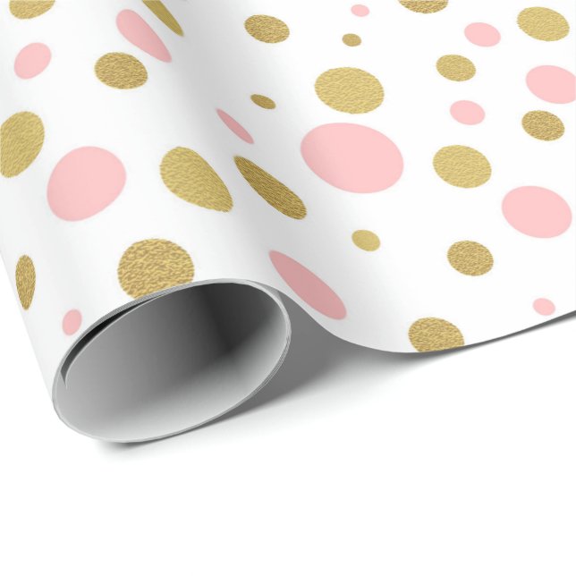Umschlagpapier - rosa und goldene Polka-Punkte Geschenkpapier (Rolleneckpunkt)