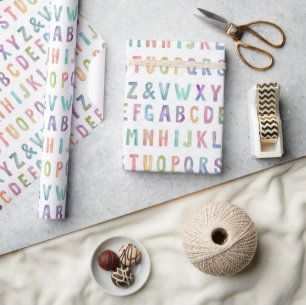 Umschlagpapier - Wasserfarben Alphabet Geschenkpapier