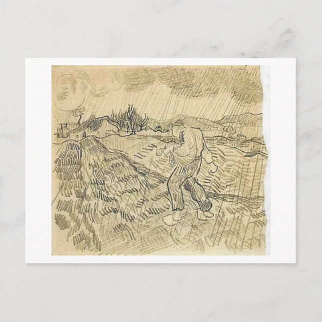 Umschließender Feldsäwer in Regen, Vincent van Gog Postkarte (Vorderseite)