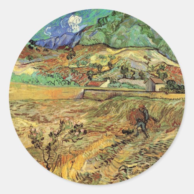 Umschließendes Weizenfeld w Bauernhof von Vincent  Runder Aufkleber (Vorderseite)