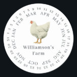 Umschließung der Vintagen landwirtschaftlichen Hen Runder Aufkleber<br><div class="desc">Rustikale und einfache Hühnereier-Etiketten mit Ihrem Firmennamen in schwarz moderner Typografie auf weißem Hintergrund mit einem stilvollen Vintagen Hühnerprint. Fügen Sie einfach den Namen Ihres Hausmeisters in das Etikett ein und umkreisen Sie das korrekte Datum Ihrer frischen Eier. Exklusiv für Sie entworfen von Happy Dolphin Studio. Wenn Sie Hilfe oder...</div>