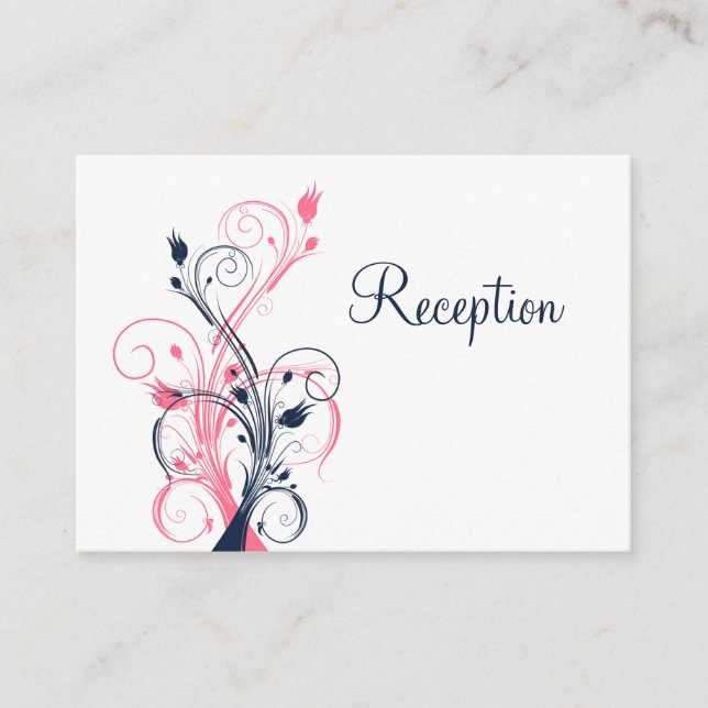 Umschließungskarte Navy Pink White Floral Empfang Begleitkarte (Vorderseite)