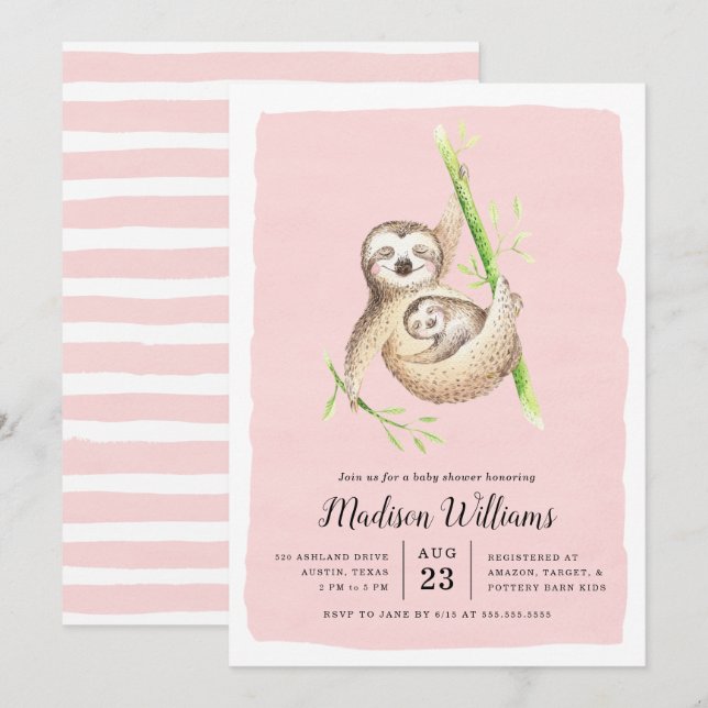 Umschweifen | Sloth Baby Shower Einladungen (Vorne/Hinten)
