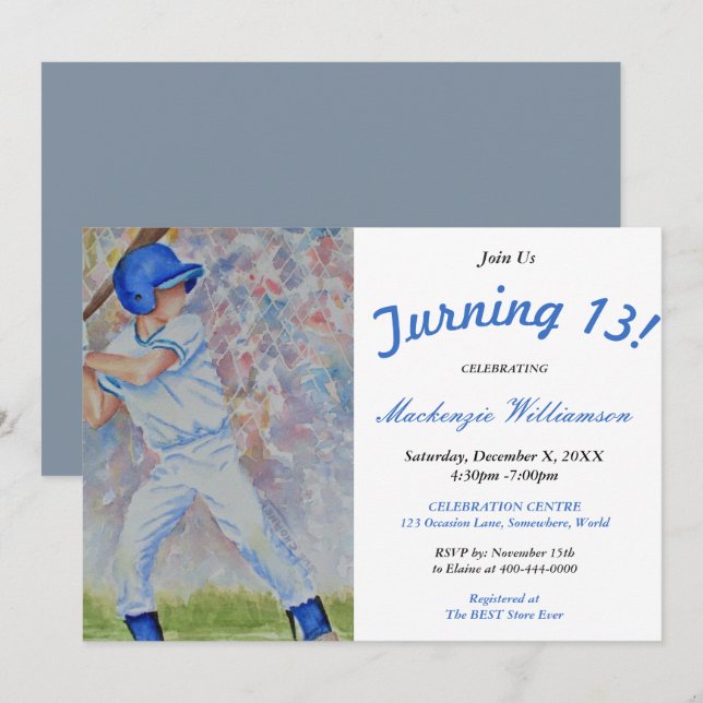 UMSTELLUNG 13 BASEBALL-PARTY EINLADUNG (Vorne/Hinten)