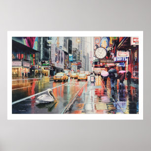"Umweg-" Pelikan im New- YorkAquarell-Plakat Poster