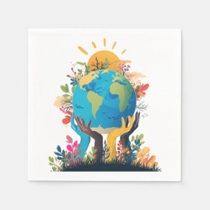Umwelt - Erddarstellung mit Hand und Sonne Serviette