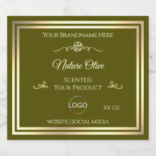 Umweltzeichen für Oliven mit Goldrahmen und Logo Alkoholflaschenetikett
