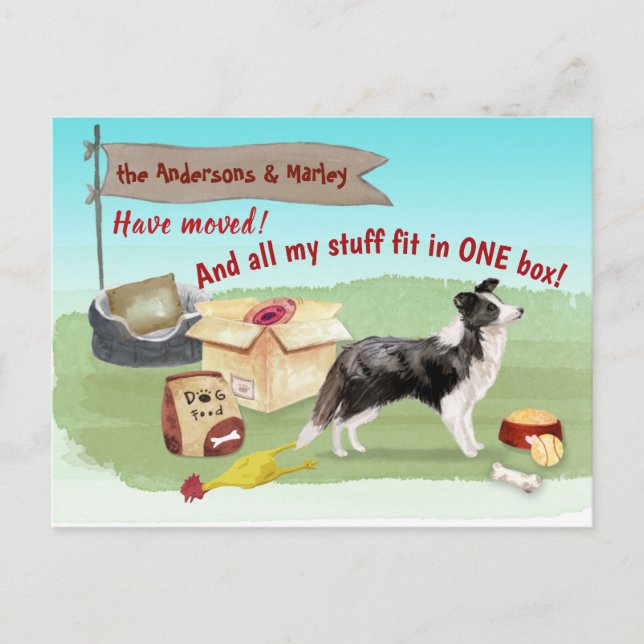 Umziehen von Border Collie Dog Unsere neue Zuhause Postkarte (Vorderseite)