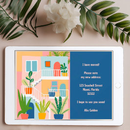 Umzug Ankündigung neue Adresse farbenfrohe Wohnung