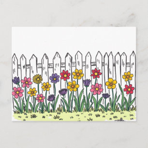 Umzug Blumen Zaun Doodle Kunst Stil Postkarte