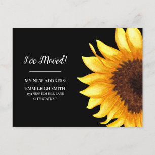 Umzugsmeldung Gelbe Sonnenblume Schwarz Postkarte