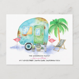 Umzugsmeldung Postkarte   Aquarell Wohnwagen