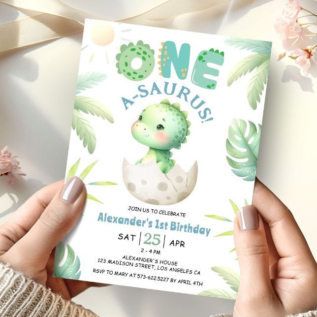 Un A-Saurus Cute Dinosaur 1er Invitation d'anniver (Créateur téléchargé)