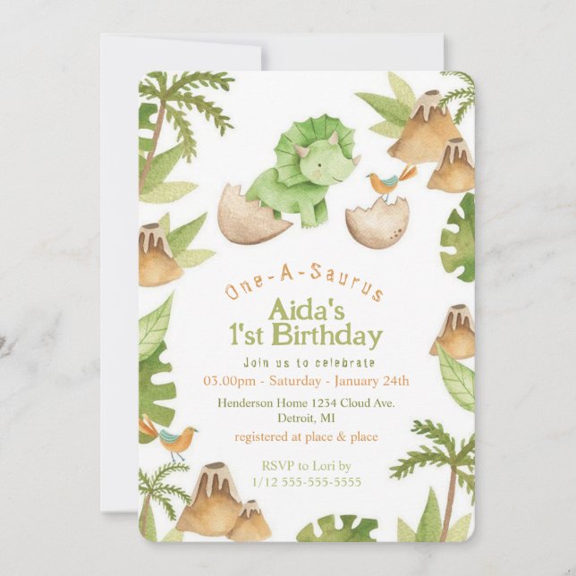 Un-A-Saurus dinosaure anniversaire Invitation (Devant)