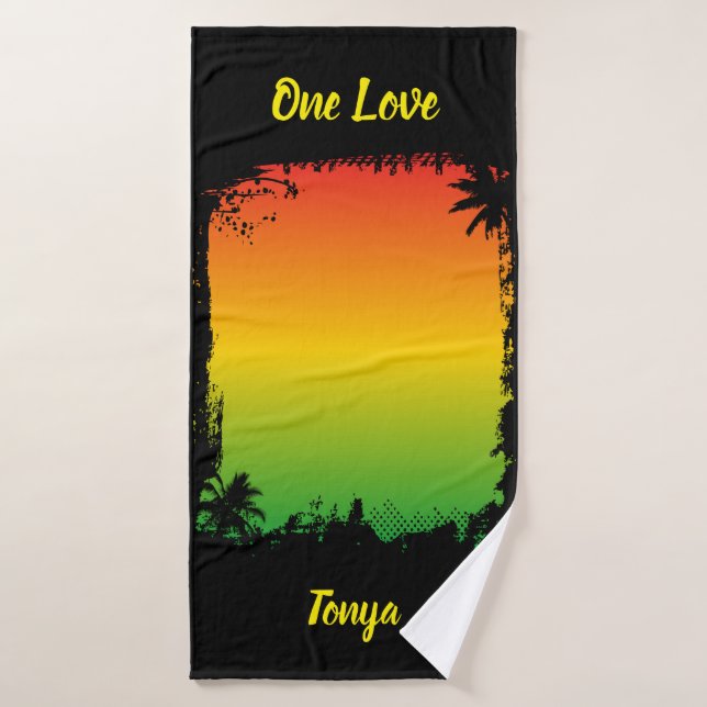 Un amour Coucher de soleil tropical et palmiers (Serviette de bain)