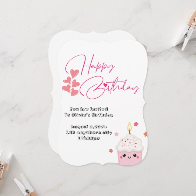 un an d'anniversaire rose design invitation (Devant/Arrière en situation)