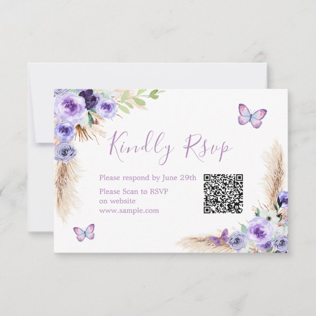 Un An Flutted Papillon Anniversaire Qr Carte Rsvp (Devant)