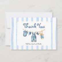 Un Baby shower bébé bleu Jean Carte de remerciemen
