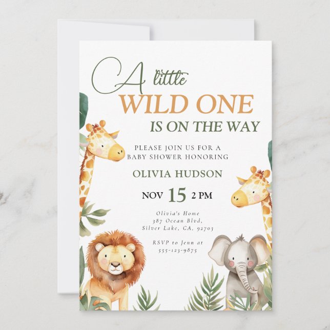 Un Baby shower Safari un peu sauvage Invitation (Devant)