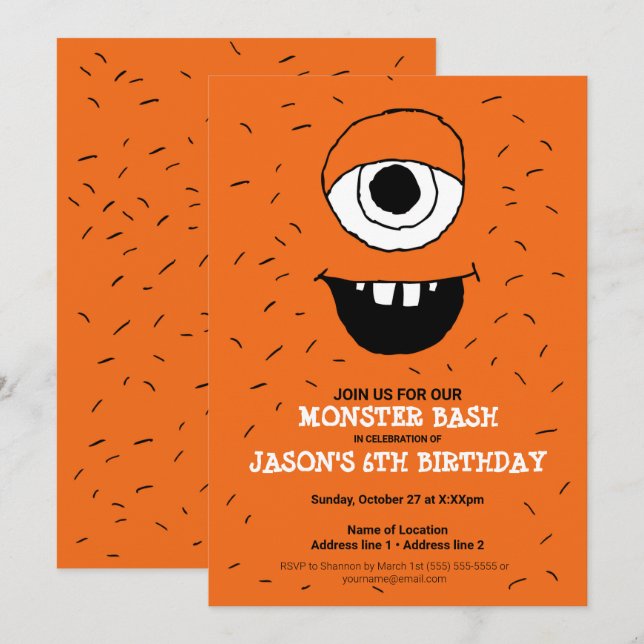 Un Bassin De Monstre Orange ! Invitations de la fê (Devant / Derrière)