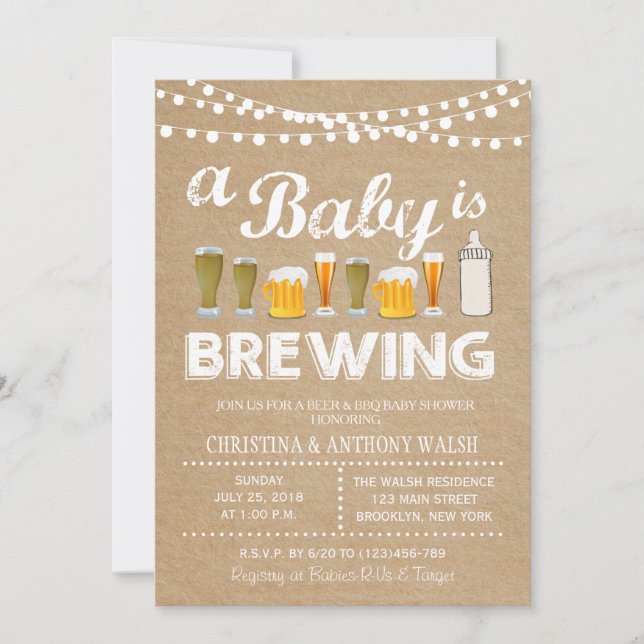 Un bébé brasse Baby shower BBQ Kraft Invitation (Devant)