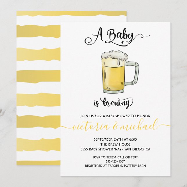 Un bébé brasse Baby Shower Invitations (Devant / Derrière)