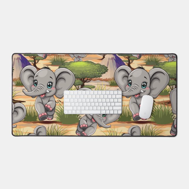 Un bébé éléphant qui sonne heureux dans la savane  (Clavier et souris)