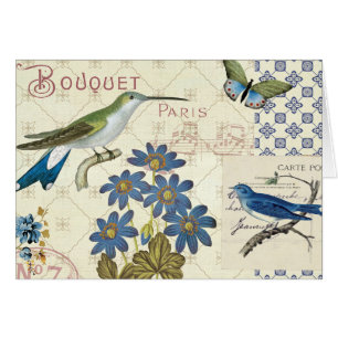 Un bouquet des fleurs, des oiseaux et des