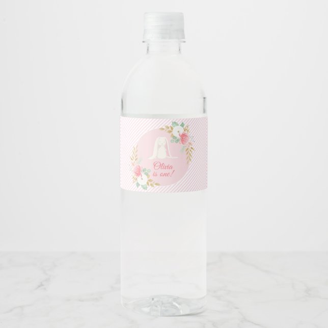 Un Bunny Birthday Étiquette bouteille d'eau rose (Devant)