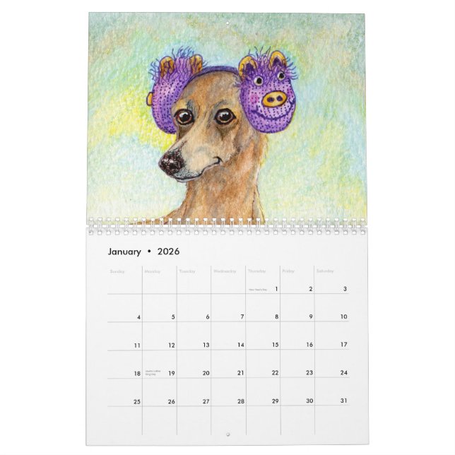 Un calendrier mince d'année de chien (Jan 2026)