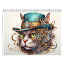 Un calendrier steampunk avec un chat